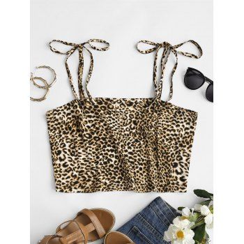 

Plus Size Leopard Tie Shoulder Cropped Cami Top, Multicolor