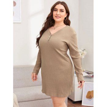 

Plus Size Ribbed V Neck Sleep Dress, Light coffee