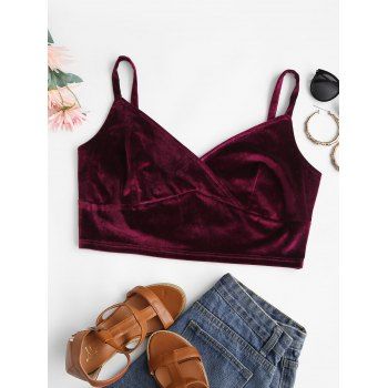 

Plus Size Velvet Surplice-front Cami Top, Deep red