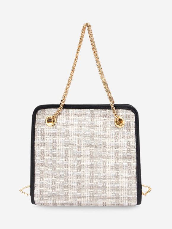 Sac à Main Carré à Carreaux avec Chaîne en Tweed - Blanc 