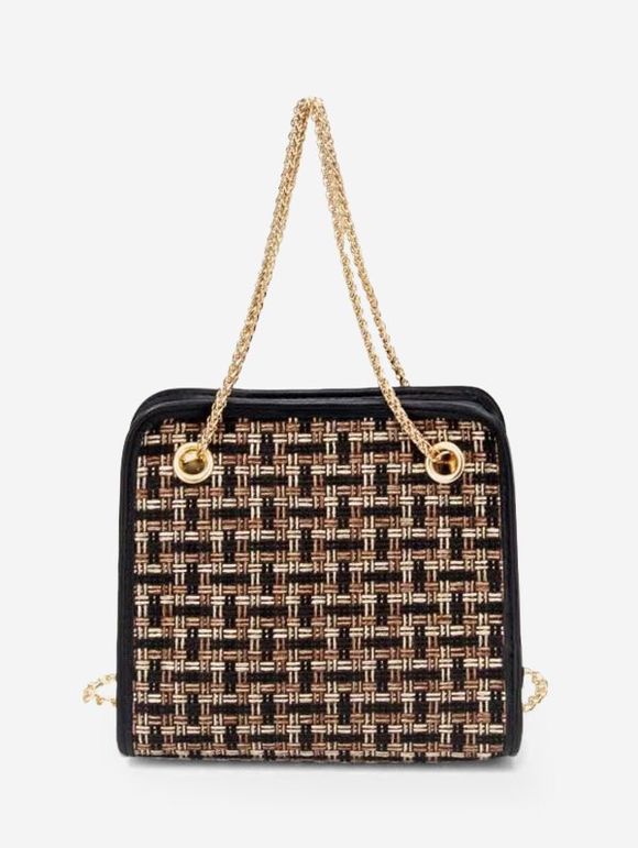 Sac à Main Carré à Carreaux avec Chaîne en Tweed - Noir 