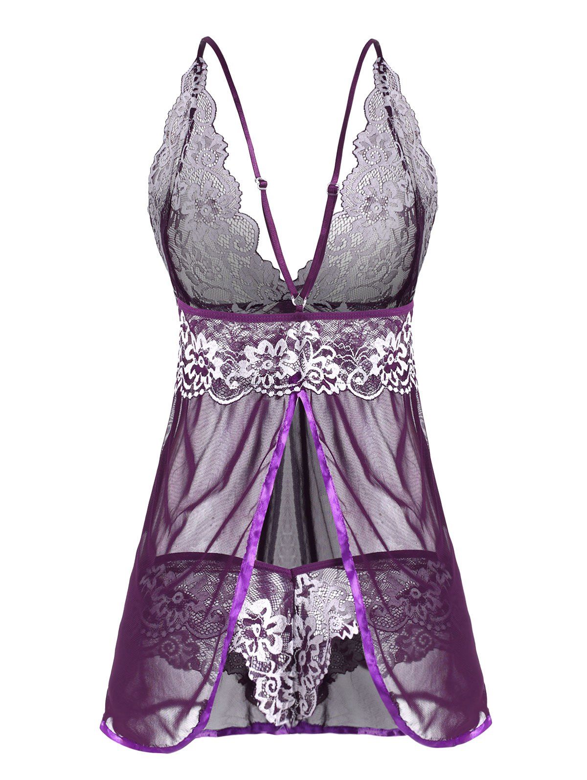 [35 OFF] 2021 Floral Lace And Mesh Flyaway Babydoll Set In CONCORD