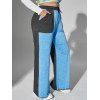 Pantalon Chiné Contrasté à Jambe Large de Grande Taille avec Poches - Bleu 3X