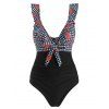 Ruffle Gingham Strawberry Print Knot Ruched One-piece Swimsuit - Noir M