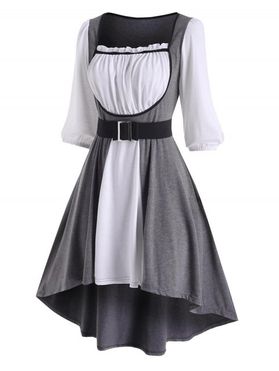 Colorblock Ruffle Belted High Low Dress