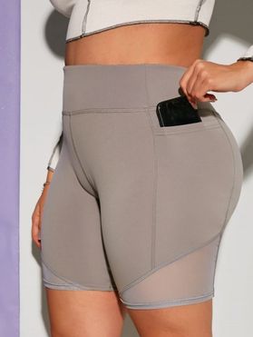 Side Pockets Stitching Yoga Plus Size Biker Shorts