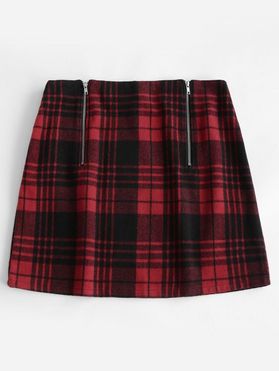 Plus Size Double Zip Plaid Wool Blend Skirt