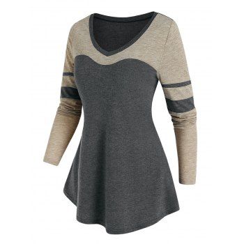 

V Neck Colorblock Tunic T Shirt, Multicolor