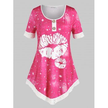 

Plus Size Lip Galaxy Print Tunic Tee, Light pink