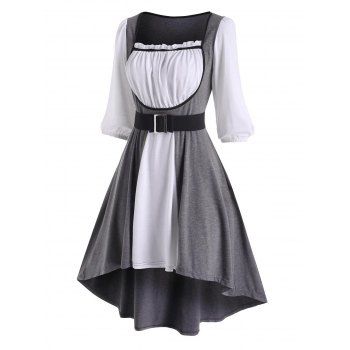 

Colorblock Ruffle Belted High Low Dress, Gray