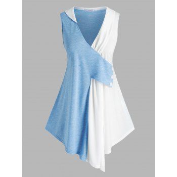 

Plus Size Asymmetric Two Tone Tank Top, Light blue