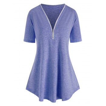

Plus Size Half Zip Space Dye Short Sleeve Tee, Blue