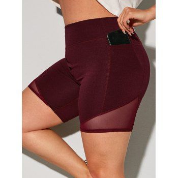 

Side Pockets Stitching Yoga Plus Size Biker Shorts, Deep red