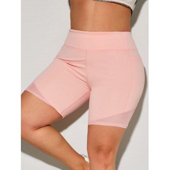 

Side Pockets Stitching Yoga Plus Size Biker Shorts, Light pink