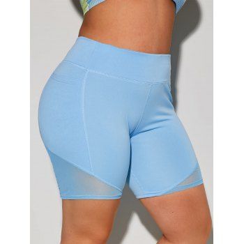 

Side Pockets Stitching Yoga Plus Size Biker Shorts, Light blue