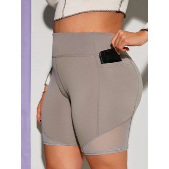 

Side Pockets Stitching Yoga Plus Size Biker Shorts, Dark gray