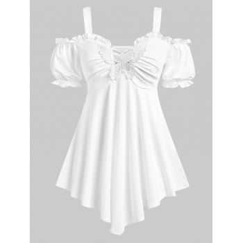 

Plus Size Puff Sleeve Cold Shoulder Empire Waist Tee, White