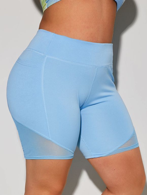 Short de Cycliste Cousu de Yoga de Grande Taille avec Poche Latérale - Bleu clair XL