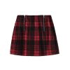 Plus Size Double Zip Plaid Wool Blend Skirt - RED XL