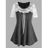 T-shirt Tunique à Manches Courtes en Dentelle Transparente de Grande Taille - Gris 1X