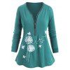 T-shirt Imprimé Fleuri Papillon à Demi-Zip de Grande Taille - Vert 5XL