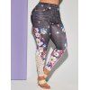 Legging à Imprimé 3D Fleuri Panneau en Dentelle de Grande Taille - Noir 4X