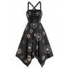 Robe Mouchoir Croisée à Imprimé Fleurie à Lacets en Ligne A - Noir M