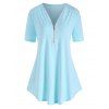 T-shirt Teinté Demi-Zip à Manches Courtes de Grande Taille - Bleu clair XL