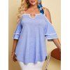 Plus Size Layered Piping Open Shoulder Keyhole Tee - LIGHT BLUE L