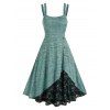 Robe Asymétrique Evasée Panneau en Dentelle avec Boutons - Vert clair M