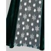 Plus Size Christmas Velvet Snowflake Floral Lace-up Bell Sleeve Dress - DEEP GREEN 1X