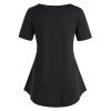 T-shirt Imprimé à Demi-Bouton de Grande Taille - Noir 4X