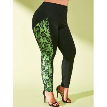 

Lace Panel Neon Side High Waisted Plus Size Leggings, Black