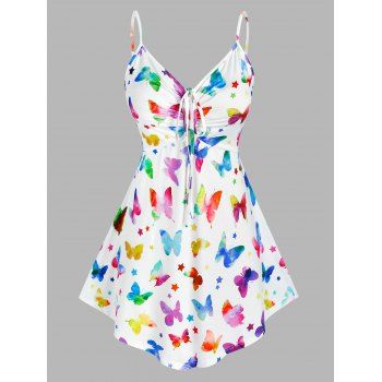 

Plus Size Cinched Butterfly Print Tank Top, White