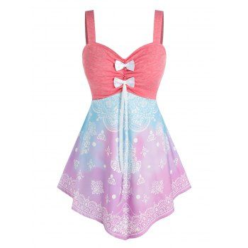 

Plus Size Tie Dye Print Bowknot Backless Tank Top, Multicolor