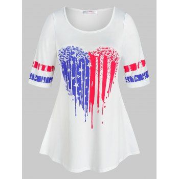 

Plus Size American Flag Print Heart Pattern Tee, White