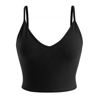 Plus Size Ribbed Crop Cami Top, Black