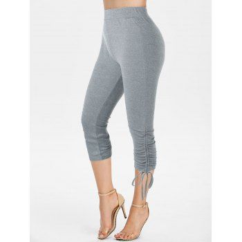 

High Waisted Marled Cinched Capri Leggings, Light gray