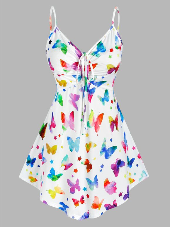 Débardeur à Imprimé Papillon de Grande Taille à Col V - Blanc 5X