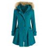 Manteau en Laine Mélangée à Capuche en Fausse Fourrure - Aigue Marine Moyenne M