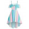 Robe Mini d'Eté Haute Basse Arc-en-ciel à Epaule Dénudée - multicolor XL