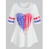 T-shirt Motif de Cœur à Imprimé Drapeau Américain de Grande Taille - Blanc 1X