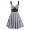 Two Tone Sweetheart Neck Flare Dress - GRAY M
