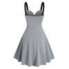 Two Tone Sweetheart Neck Flare Dress - GRAY M
