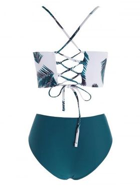 Leaf Print Lace Up Ruched Mix and Match Tankini Swimwear