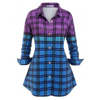 

Plus Size Plaid Colorblock Button Up Shirt, Multicolor