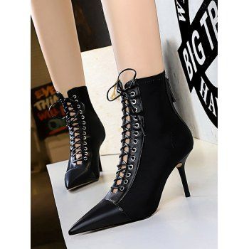 

Lace Up Cut Out Ankle Boots, Black