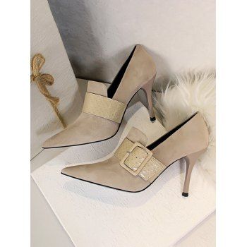 

Suede Snake Print Buckle High Heel Shoes, Apricot