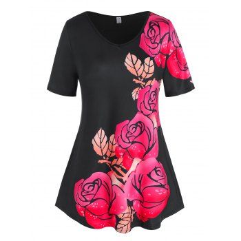 

Plus Size Floral Print Swing Tee, Black