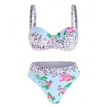 

Floral Dalmatian Dot Underwire High Waisted Bikini Swimwear, Multicolor